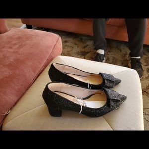 New black sparkle block heel shoes